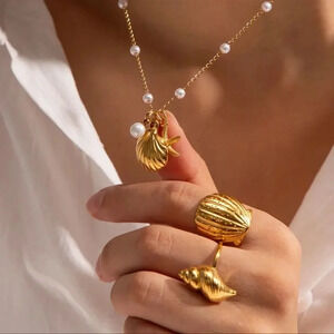 Starfish Seashel Pearl 18KGold Plated Stainless Steel Waterproof Necklace